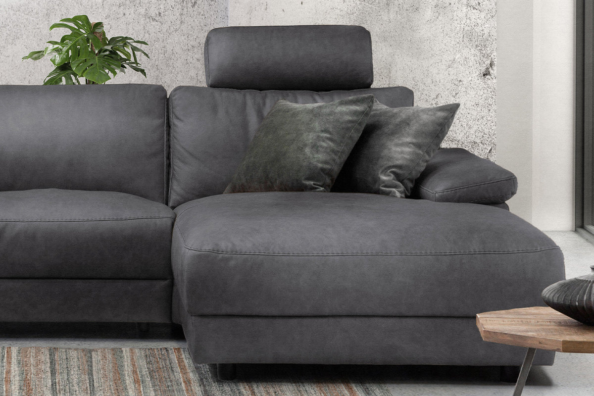 KAWOLA Sofa LOLA Ecksofa Stoff grau mit motorischer Relaxfunktion