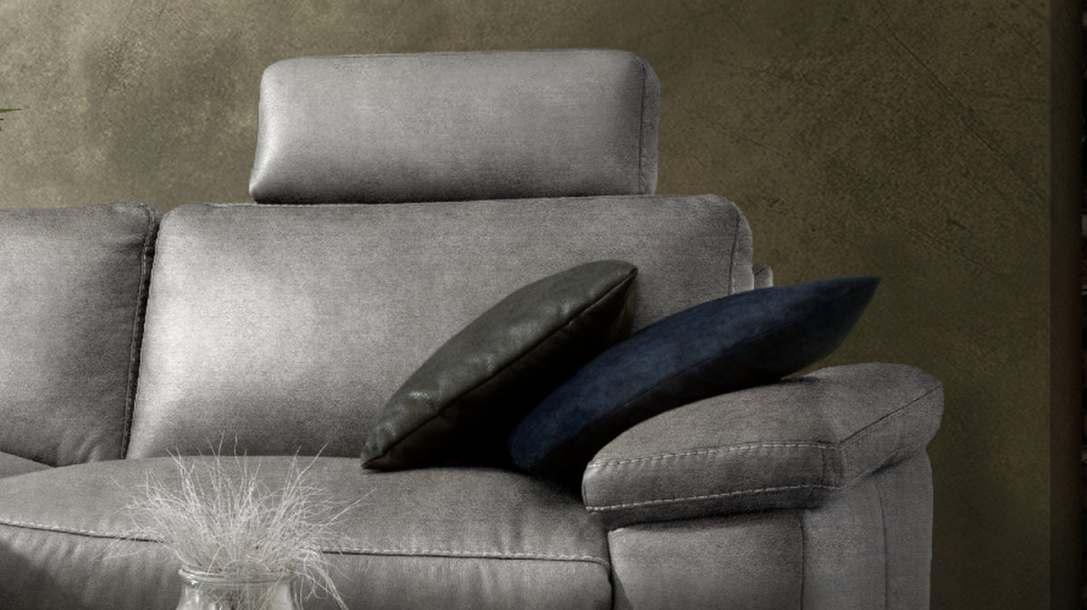 KAWOLA Sofa LOLA Ecksofa Stoff grau mit motorischer Relaxfunktion