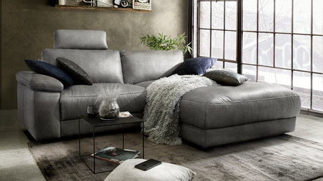 KAWOLA Sofa LOLA Ecksofa Stoff grau mit motorischer Relaxfunktion, 233 x 178, Rechts