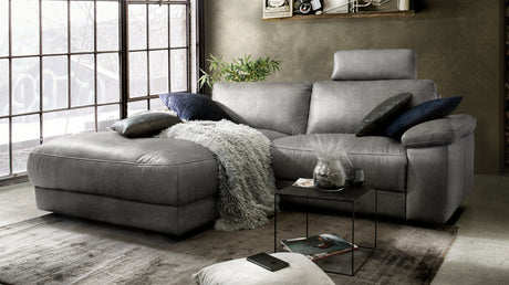 KAWOLA Sofa LOLA Ecksofa Stoff grau mit motorischer Relaxfunktion, 233 x 178, Links