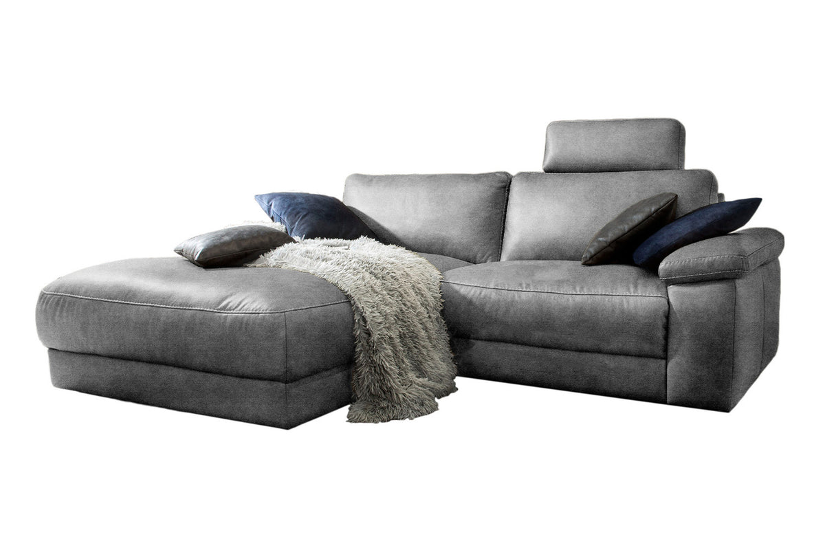 KAWOLA Sofa LOLA Ecksofa Stoff grau mit motorischer Relaxfunktion