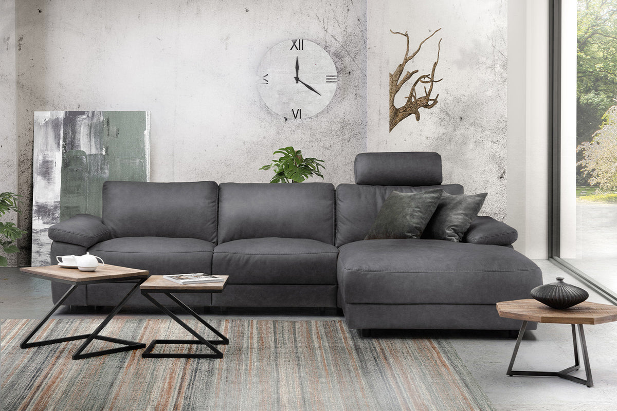 KAWOLA Sofa LOLA Ecksofa Stoff grau mit motorischer Relaxfunktion, 304 x 178, Rechts