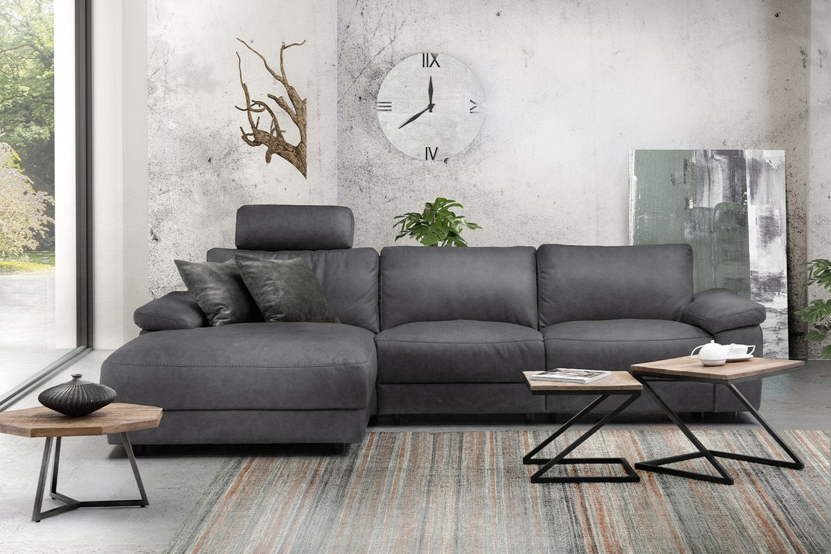 KAWOLA Sofa LOLA Ecksofa Stoff grau mit motorischer Relaxfunktion, 304 x 178, Links