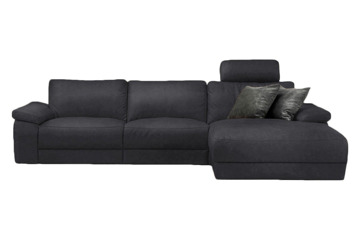 KAWOLA Sofa LOLA Ecksofa Stoff schwarz mit motorischer Relaxfunktion