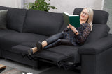 KAWOLA Sofa LOLA Ecksofa Stoff schwarz mit motorischer Relaxfunktion
