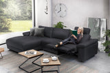 KAWOLA Sofa LOLA Ecksofa Stoff schwarz mit motorischer Relaxfunktion
