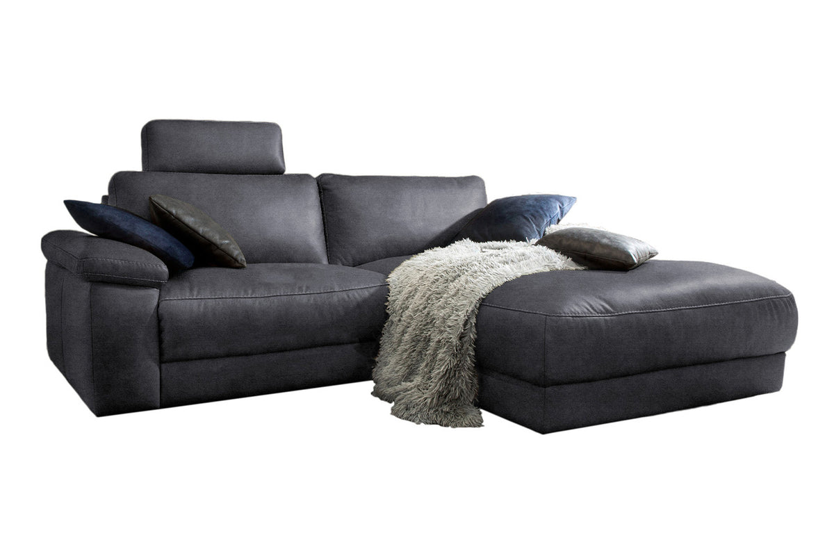 KAWOLA Sofa LOLA Ecksofa Stoff schwarz mit motorischer Relaxfunktion