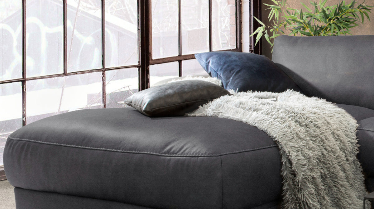 KAWOLA Sofa LOLA Ecksofa Stoff schwarz mit motorischer Relaxfunktion