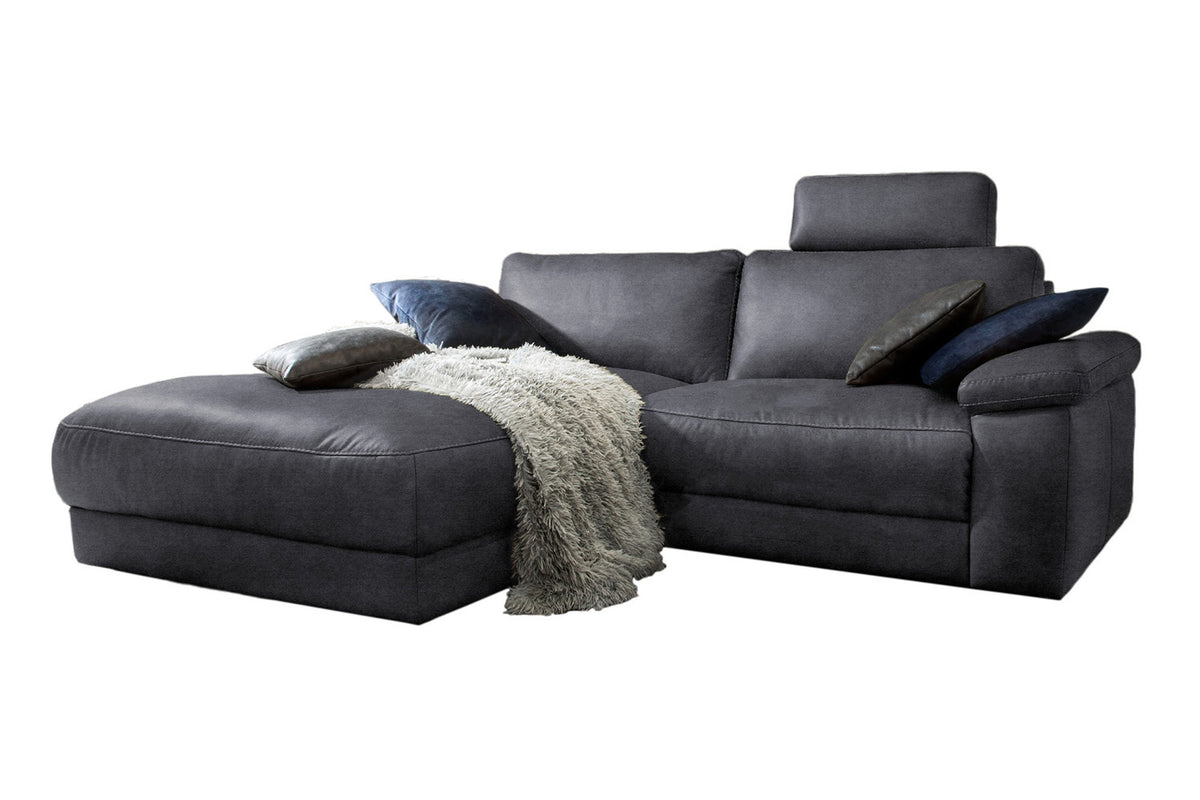 KAWOLA Sofa LOLA Ecksofa Stoff schwarz mit motorischer Relaxfunktion