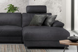 KAWOLA Sofa LOLA Ecksofa Stoff schwarz mit motorischer Relaxfunktion