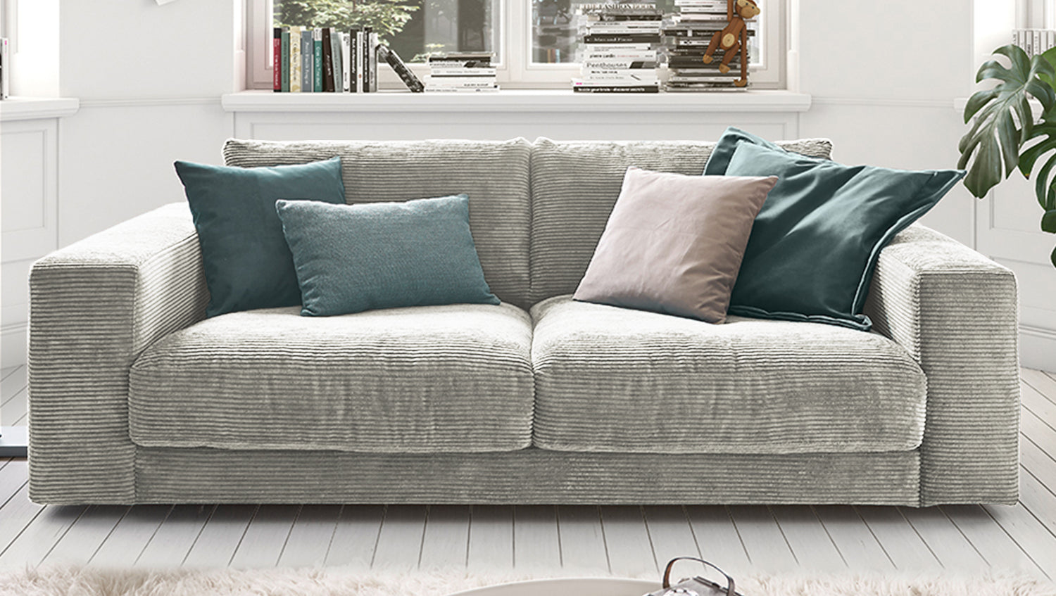 KAWOLA Sofa MADELINE 2-Sitzer Cord hellgrau