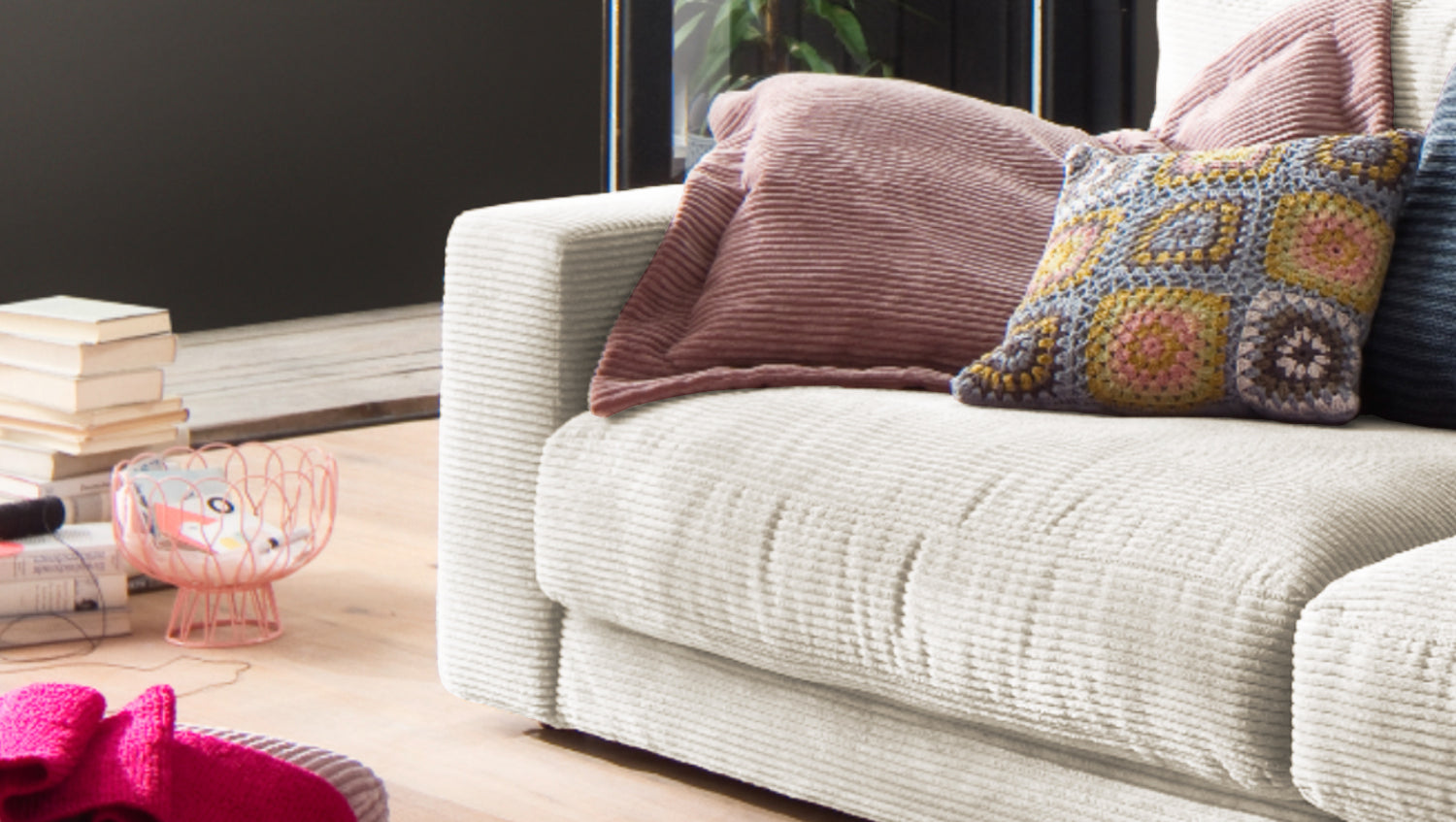 KAWOLA Sofa MADELINE 3-Sitzer Cord cremeweiß
