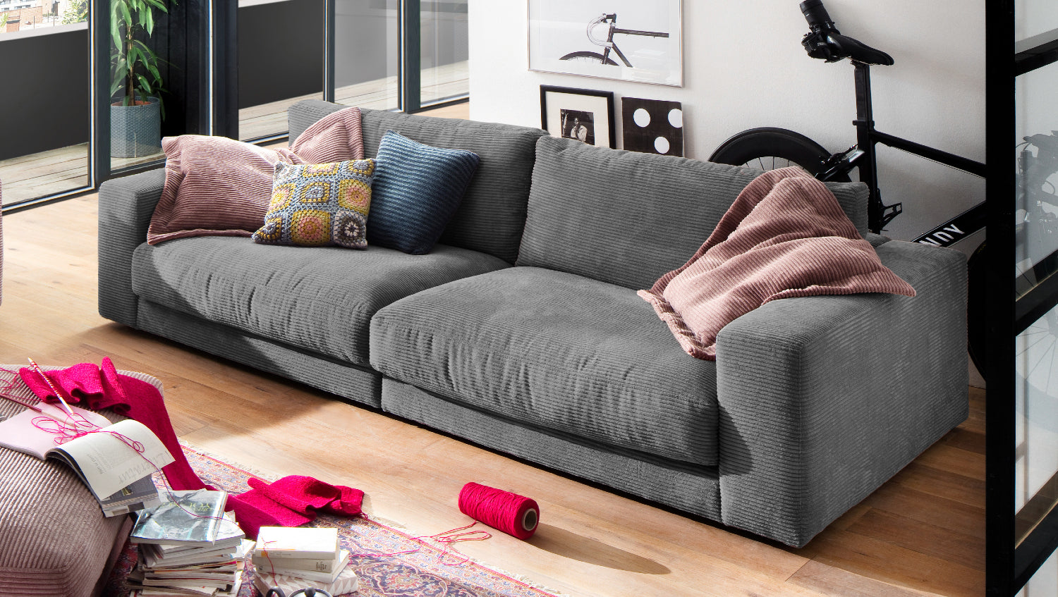 KAWOLA Sofa MADELINE 3-Sitzer Cord grau