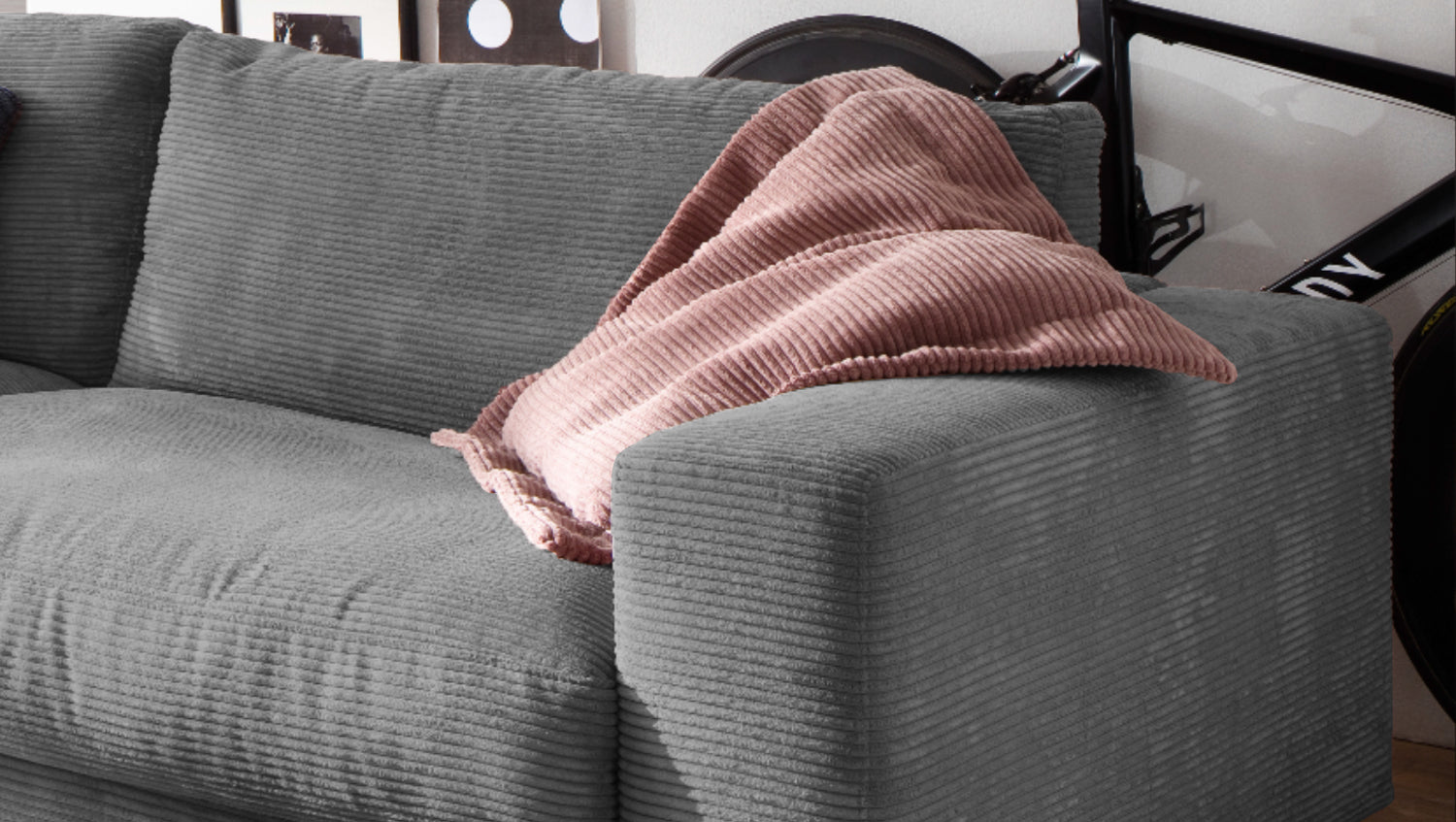 KAWOLA Sofa MADELINE 3-Sitzer Cord grau