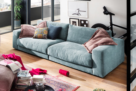 KAWOLA Sofa MADELINE 3-Sitzer Cord hellblau