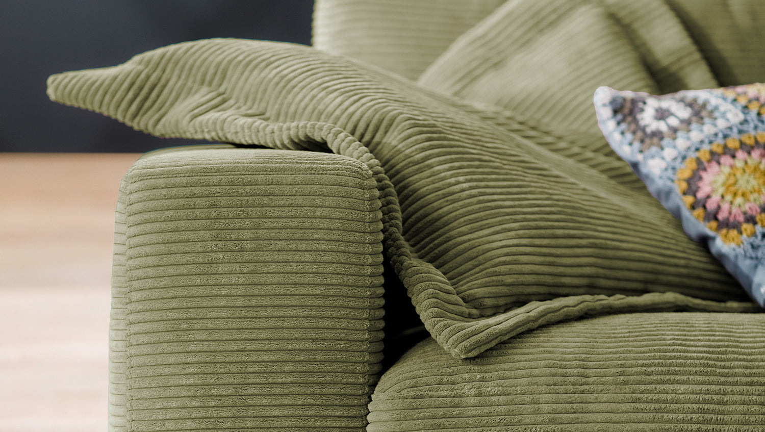 KAWOLA Sofa MADELINE 3-Sitzer Cord olivgrün