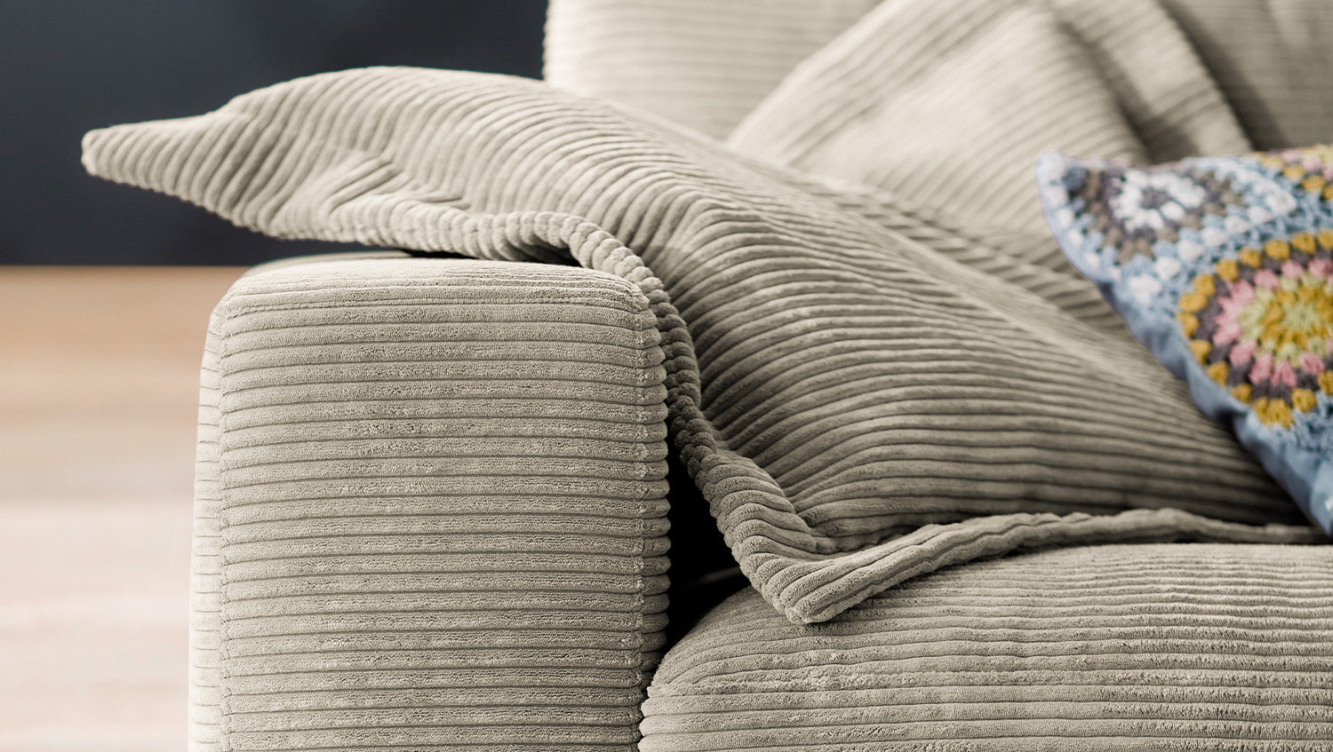 KAWOLA Sofa MADELINE 3-Sitzer Cord steingrau