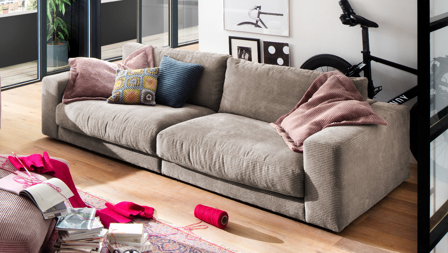 KAWOLA Sofa MADELINE 3-Sitzer Cord taupe
