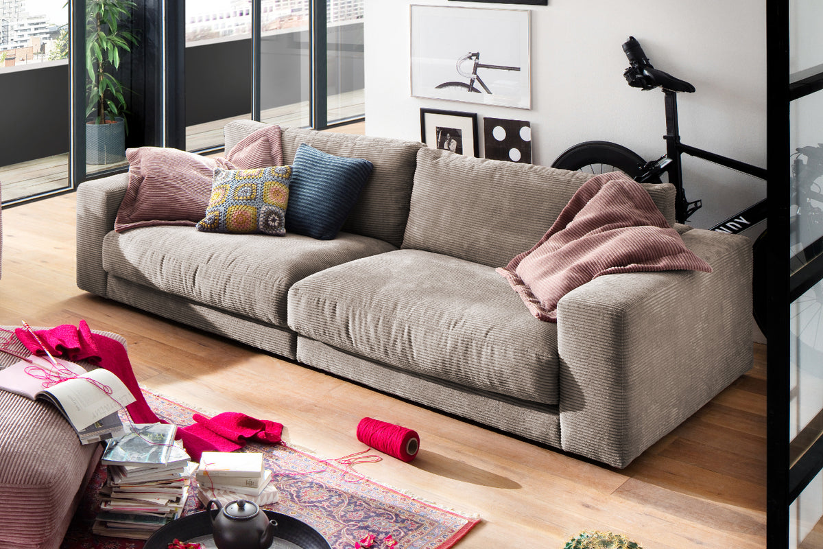 KAWOLA Sofa MADELINE 3-Sitzer Cord taupe