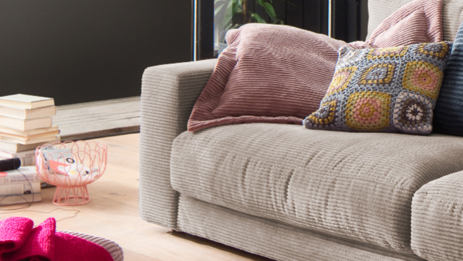 KAWOLA Sofa MADELINE 3-Sitzer Cord taupe