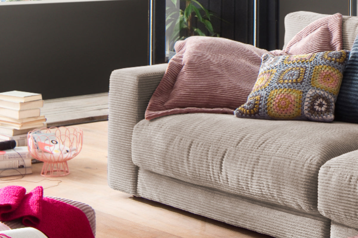 KAWOLA Sofa MADELINE 3-Sitzer Cord taupe