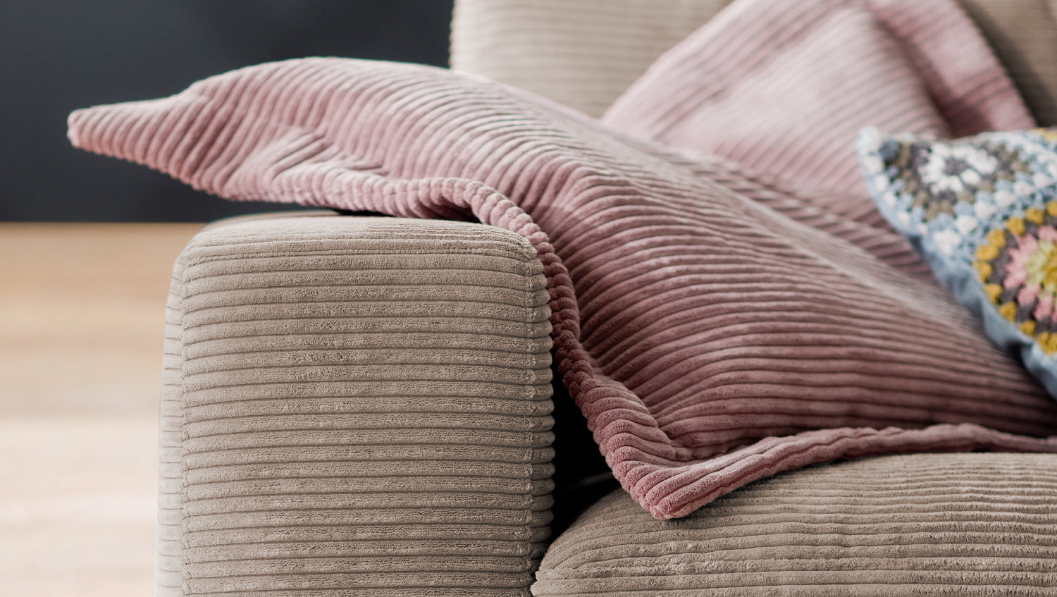 KAWOLA Sofa MADELINE 3-Sitzer Cord taupe