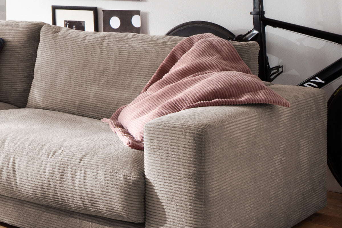 KAWOLA Sofa MADELINE 3-Sitzer Cord taupe