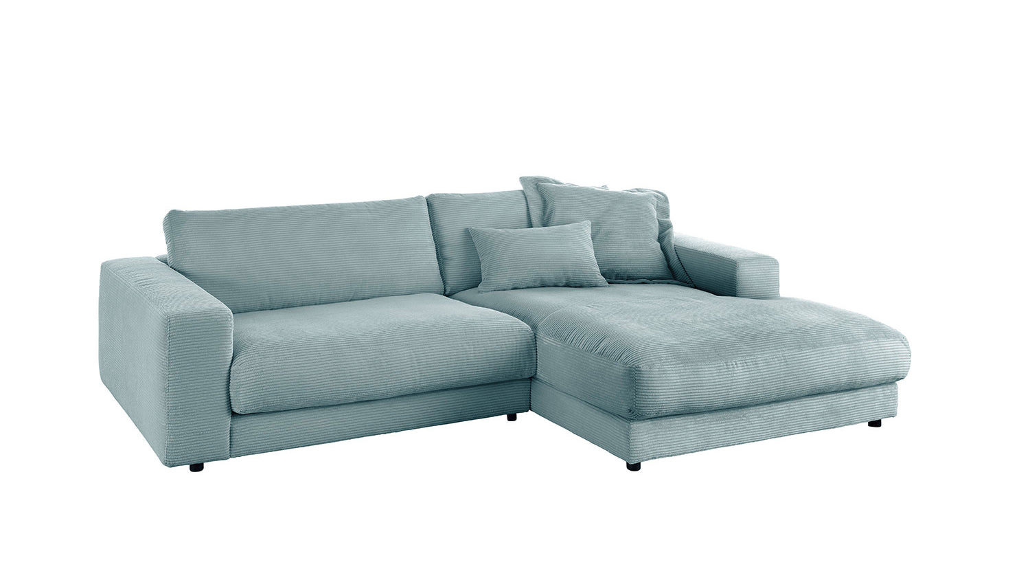 KAWOLA Sofa MADELINE Ecksofa Cord mit Longchair hellblau