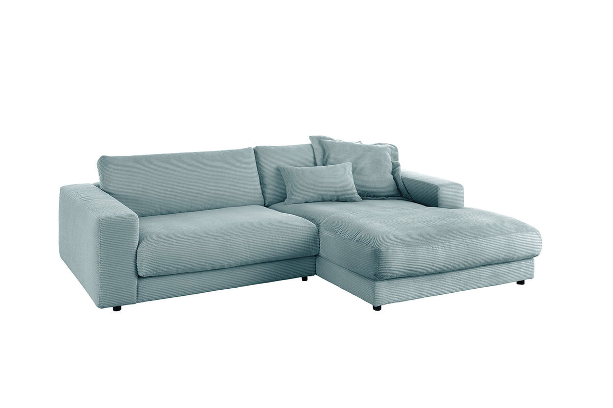 KAWOLA Sofa MADELINE Ecksofa Cord mit Longchair hellblau