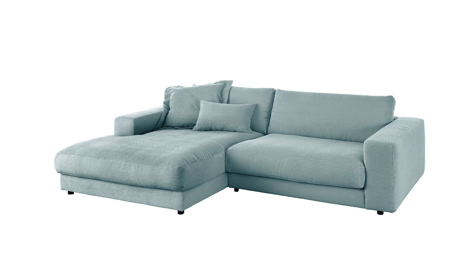 KAWOLA Sofa MADELINE Ecksofa Cord mit Longchair hellblau