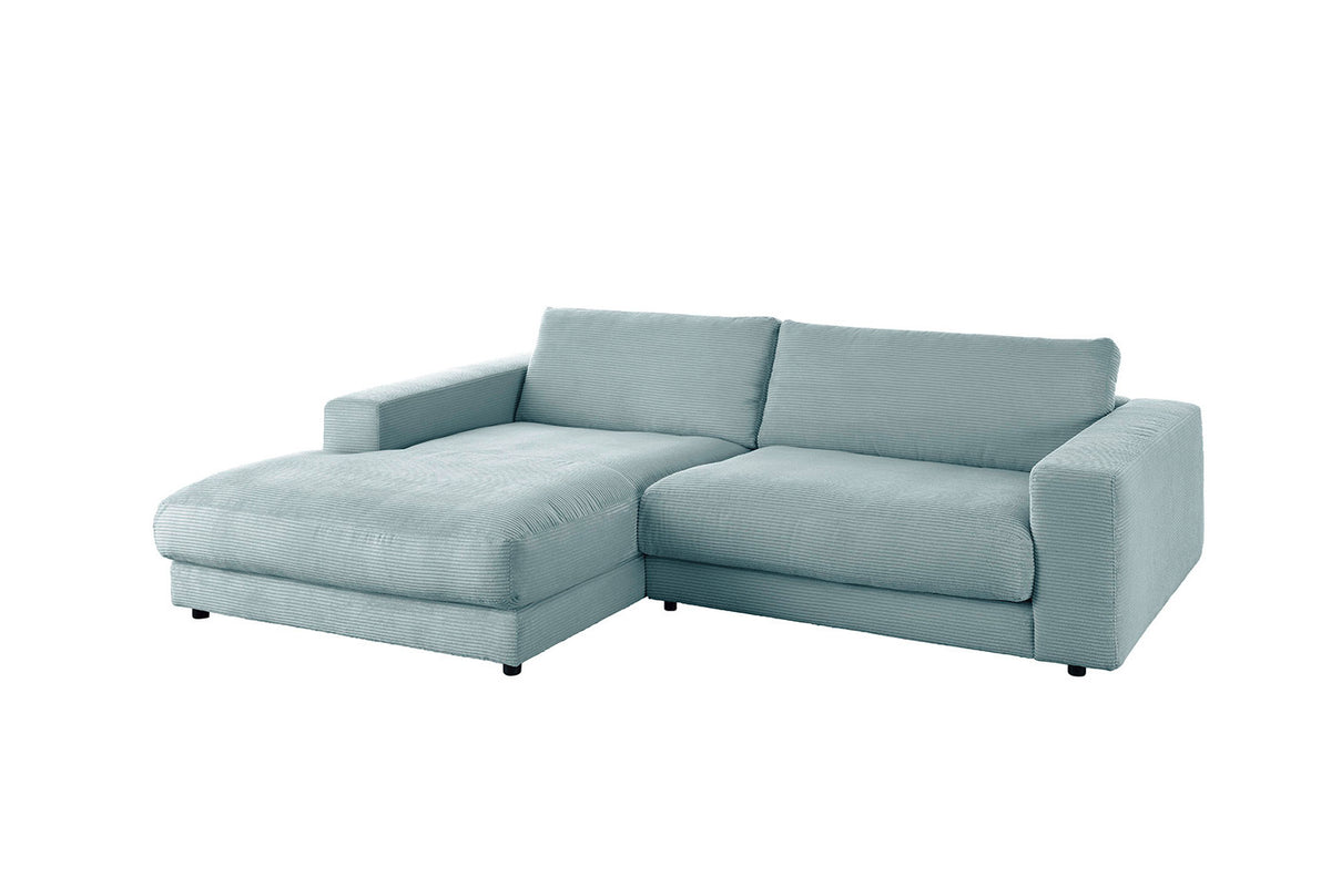 KAWOLA Sofa MADELINE Ecksofa Cord mit Longchair hellblau