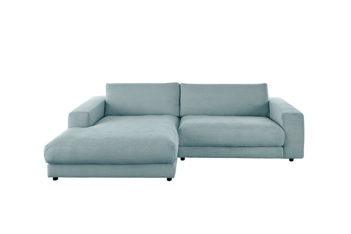 KAWOLA Sofa MADELINE Ecksofa Cord mit Longchair hellblau
