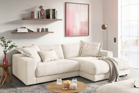 KAWOLA Sofa MADELINE Ecksofa mit Longchair Cord cremeweiß, Rechts