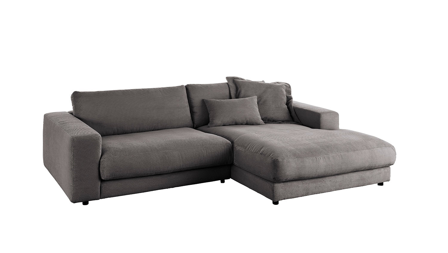 KAWOLA Sofa MADELINE Ecksofa mit Longchair Cord grau
