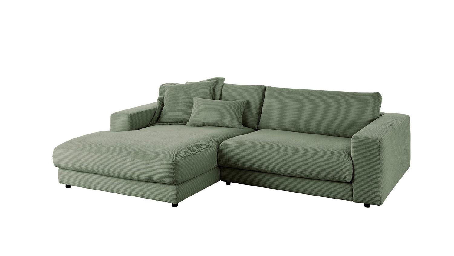 KAWOLA Sofa MADELINE Ecksofa mit Longchair Cord olivgrün