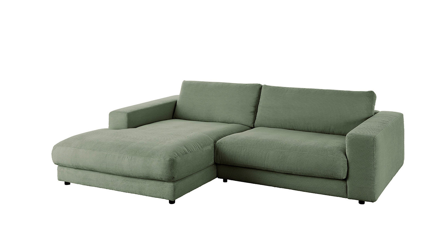KAWOLA Sofa MADELINE Ecksofa mit Longchair Cord olivgrün