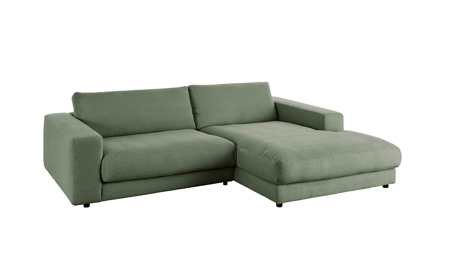 KAWOLA Sofa MADELINE Ecksofa mit Longchair Cord olivgrün