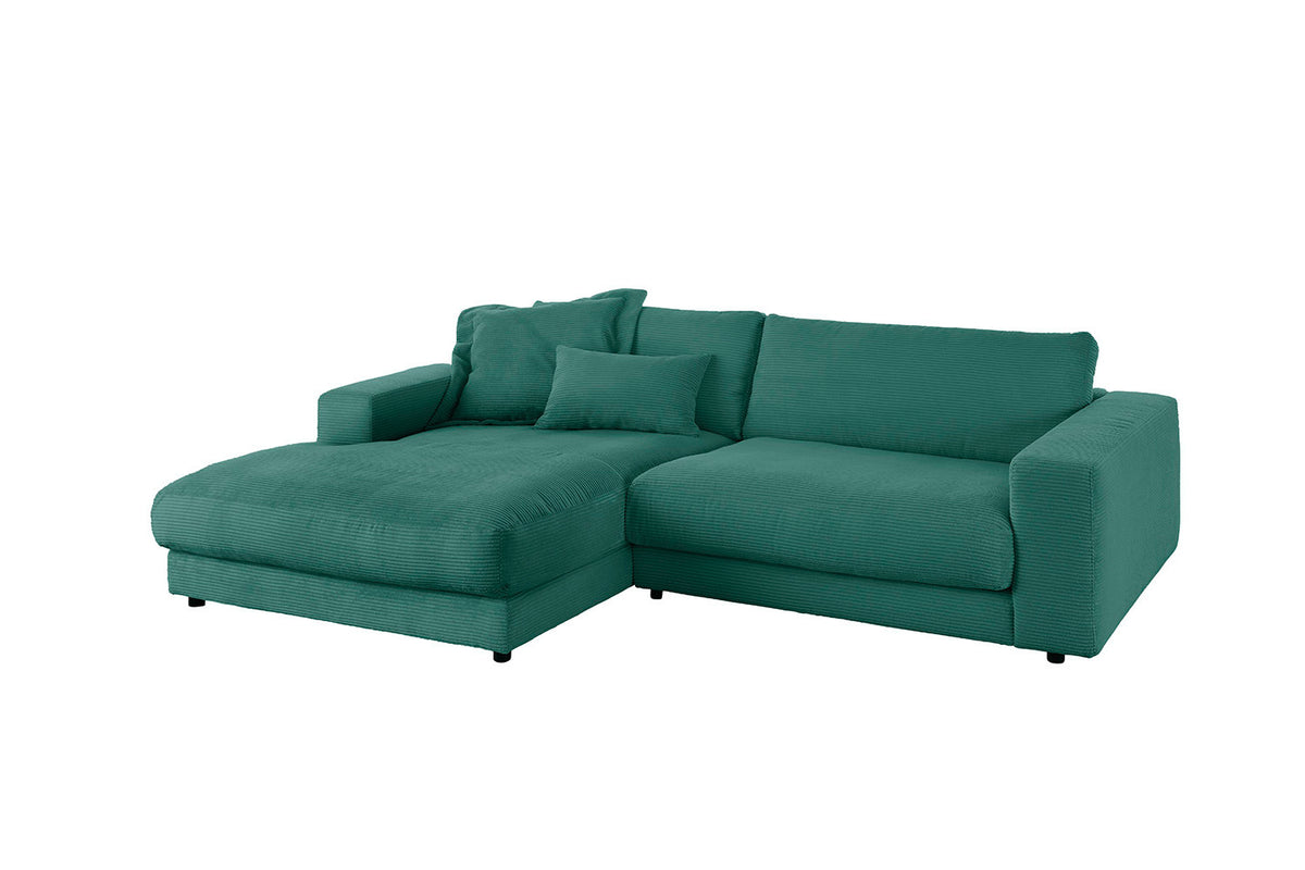KAWOLA Sofa MADELINE Ecksofa mit Longchair Cord smaragd