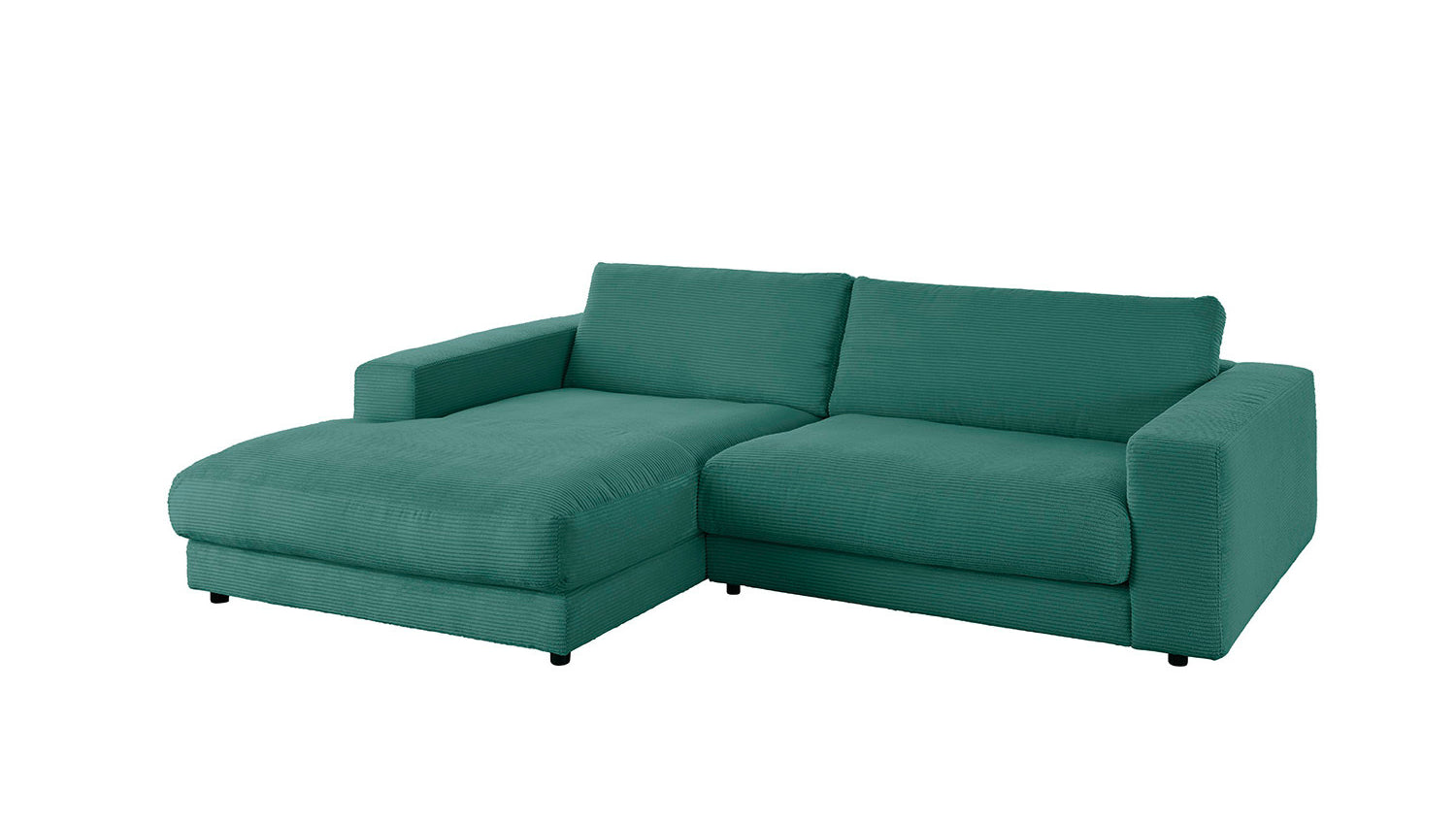 KAWOLA Sofa MADELINE Ecksofa mit Longchair Cord smaragd