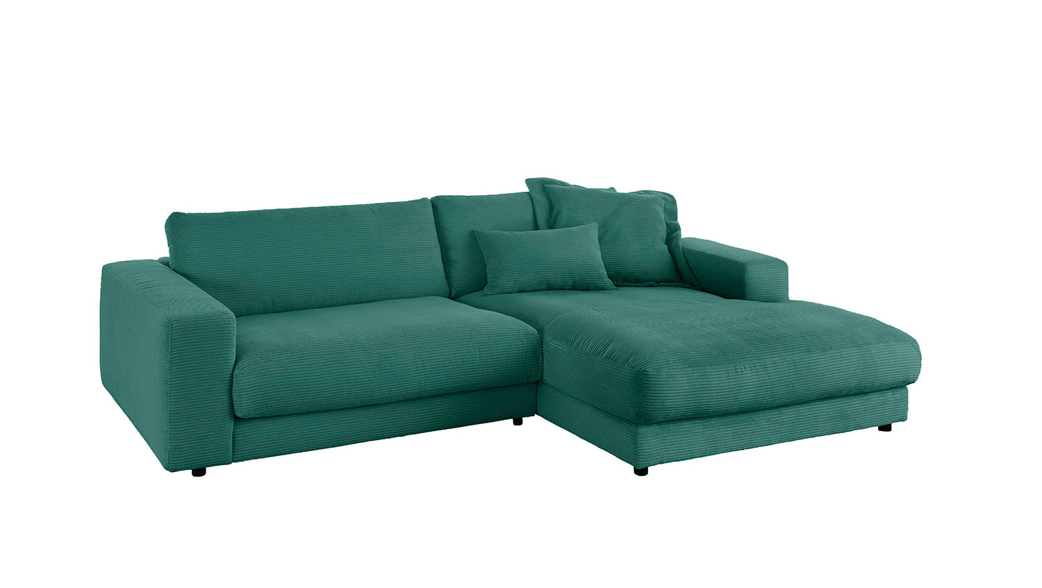 KAWOLA Sofa MADELINE Ecksofa mit Longchair Cord smaragd