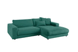 KAWOLA Sofa MADELINE Ecksofa mit Longchair Cord smaragd
