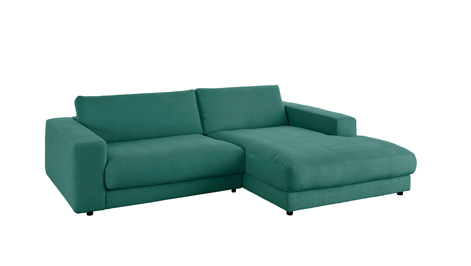 KAWOLA Sofa MADELINE Ecksofa mit Longchair Cord smaragd