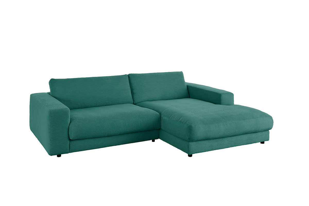 KAWOLA Sofa MADELINE Ecksofa mit Longchair Cord smaragd