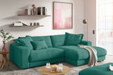 KAWOLA Sofa MADELINE Ecksofa mit Longchair Cord smaragd, Rechts