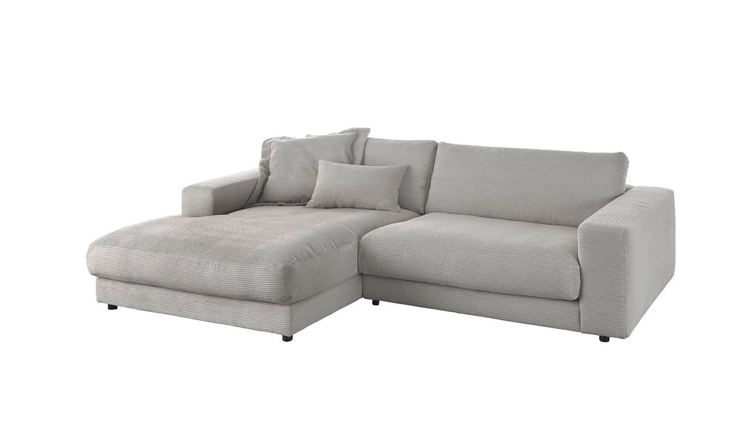 KAWOLA Sofa MADELINE Ecksofa mit Longchair Cord steingrau