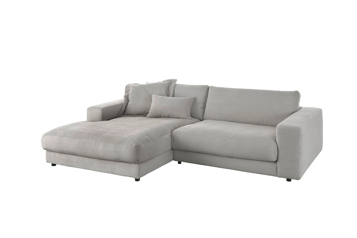 KAWOLA Sofa MADELINE Ecksofa mit Longchair Cord steingrau