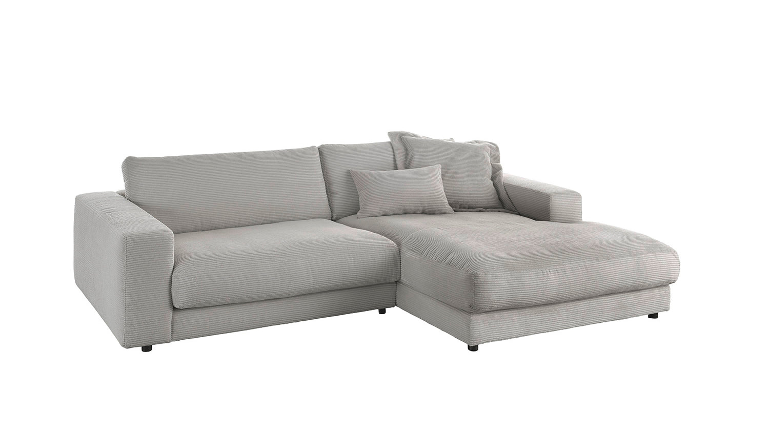 KAWOLA Sofa MADELINE Ecksofa mit Longchair Cord steingrau