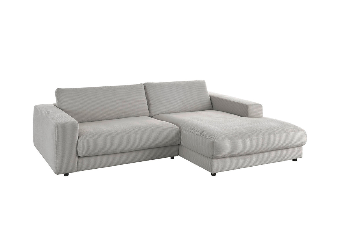 KAWOLA Sofa MADELINE Ecksofa mit Longchair Cord steingrau