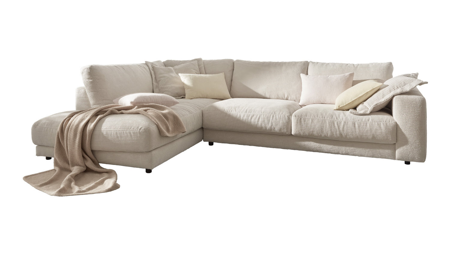 KAWOLA Sofa MADELINE Ecksofa mit Recamiere Cord cremeweiß