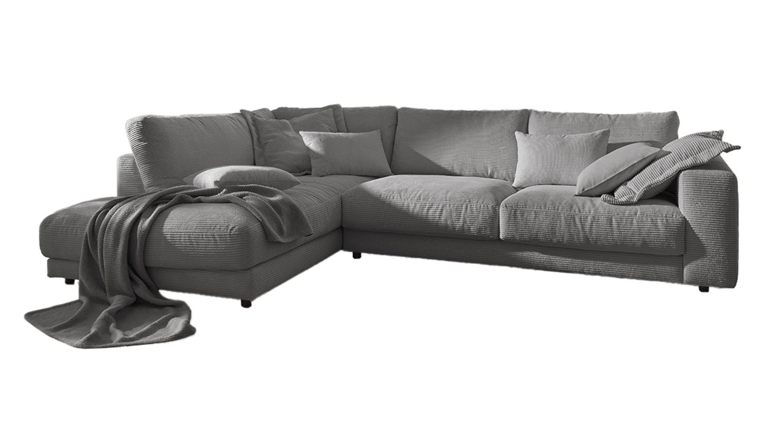 KAWOLA Sofa MADELINE Ecksofa mit Recamiere Cord grau